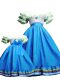 Off The Shoulder Sleeveless 15th Birthday Dress Floor Length Ruffled Layers Baby Blue Taffeta