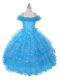 Off The Shoulder Sleeveless Organza Party Dress for Girls Ruffles and Ruffled Layers Lace Up