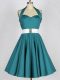 Eye-catching Teal Sleeveless Knee Length Belt Lace Up Bridesmaid Dresses