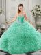 Fine Lace Up Quinceanera Gowns Apple Green for Military Ball and Sweet 16 and Quinceanera with Beading and Ruffles Court Train