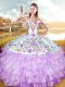 Sleeveless Lace Up Floor Length Embroidery and Ruffled Layers Quinceanera Dress