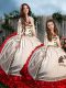 Ball Gowns Long Sleeves White And Red Quinceanera Dresses Brush Train Lace Up