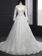 Vintage White Scoop Neckline Lace Bridal Gown Long Sleeves Lace Up