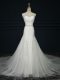 White Mermaid Tulle Sweetheart Sleeveless Lace and Belt Lace Up Wedding Dress Court Train