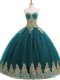 On Sale Teal Ball Gowns Appliques Vestidos de Quinceanera Lace Up Tulle Sleeveless Floor Length