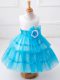 Baby Blue Tulle Zipper Scoop Sleeveless Tea Length Flower Girl Dresses for Less Ruffled Layers and Hand Made Flower