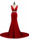 Wine Red Sleeveless Brush Train Beading Red Carpet Gowns