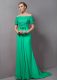 Extravagant Green Short Sleeves Chiffon Sweep Train Zipper Mother of the Bride Dress for Prom and Party