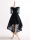 Comfortable Straps Half Sleeves Dress for Prom High Low Lace Black Tulle