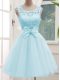 Scoop Sleeveless Lace Up Bridesmaid Gown Aqua Blue Tulle