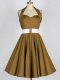 Sumptuous Brown A-line Halter Top Sleeveless Taffeta Knee Length Lace Up Belt Quinceanera Court Dresses