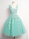 Custom Designed Appliques Bridesmaid Dress Aqua Blue Lace Up Sleeveless Knee Length