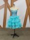 Fashionable Aqua Blue Sweetheart Neckline Beading and Ruffled Layers Prom Evening Gown Sleeveless Zipper