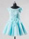 Vintage Lace and Appliques and Hand Made Flower Cocktail Dress Aqua Blue Backless Short Sleeves Mini Length