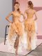 Pretty Gold Sleeveless Organza Lace Up Homecoming Dress for Prom and Party and Sweet 16