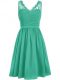 Customized Knee Length Side Zipper Quinceanera Court of Honor Dress Green for Prom and Party and Wedding Party with Lace and Ruching