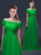 Luxurious Green Off The Shoulder Neckline Appliques Mother of the Bride Dress Short Sleeves Lace Up