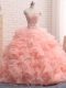 Captivating Pink Sleeveless Organza Zipper 15th Birthday Dress for Sweet 16 and Quinceanera