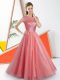 Pretty A-line Court Dresses for Sweet 16 Watermelon Red Bateau Tulle Sleeveless Floor Length Backless