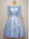 Light Blue A-line Lace Dama Dress Lace Up Taffeta Half Sleeves Knee Length