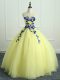 Fabulous Floor Length Light Yellow Quinceanera Gown Scoop Sleeveless Lace Up
