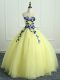 Fabulous Floor Length Light Yellow Quinceanera Gown Scoop Sleeveless Lace Up