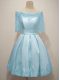 Light Blue Taffeta Lace Up Quinceanera Court of Honor Dress Half Sleeves Knee Length Lace