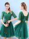 Latest Lace Quinceanera Dama Dress Green Lace Up Half Sleeves Knee Length