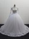 Brush Train Ball Gowns Wedding Gowns White High-neck Tulle Long Sleeves Clasp Handle