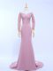 Free and Easy Chiffon Off The Shoulder Long Sleeves Brush Train Zipper Lace and Appliques Mother Dresses in Lilac