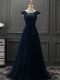 Navy Blue Tulle Lace Up Scoop Sleeveless Floor Length Appliques