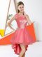 Watermelon Red Sleeveless High Low Beading and Lace Backless Court Dresses for Sweet 16