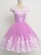 Knee Length Lilac Dama Dress Tulle Cap Sleeves Lace