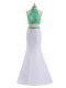 White Criss Cross Prom Evening Gown Beading Sleeveless Floor Length