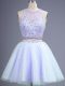Lavender Two Pieces Tulle Scoop Sleeveless Beading Knee Length Lace Up Wedding Party Dress