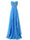 Traditional Sweetheart Sleeveless Brush Train Lace Up Pageant Dress Wholesale Baby Blue Chiffon