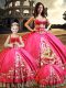 Fancy Hot Pink Lace Up Sweetheart Beading and Embroidery Sweet 16 Dresses Taffeta Sleeveless