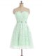 Pretty Apple Green A-line Lace Sweetheart Sleeveless Beading and Lace Mini Length Zipper Prom Party Dress