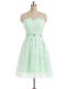 Pretty Apple Green A-line Lace Sweetheart Sleeveless Beading and Lace Mini Length Zipper Prom Party Dress
