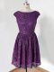 High Quality Scoop Sleeveless Lace Up Wedding Party Dress Dark Purple Lace