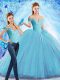 Unique Baby Blue Quinceanera Dress Organza Sweep Train Sleeveless Beading