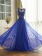 Fitting Empire Prom Evening Gown Royal Blue Scoop Chiffon Sleeveless Floor Length Zipper