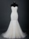 White Tulle Zipper Bridal Gown Sleeveless Brush Train Lace