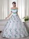 Custom Design Off The Shoulder Short Sleeves Organza Quinceanera Gown Embroidery Lace Up