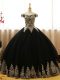 Free and Easy Black Ball Gowns Off The Shoulder Sleeveless Tulle Floor Length Lace Up Appliques Quinceanera Gown