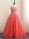 Sleeveless Tulle Floor Length Zipper Girls Pageant Dresses in Watermelon Red with Beading