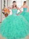 Turquoise Sweetheart Neckline Beading and Ruffles Quinceanera Gown Sleeveless Lace Up