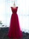 Best Selling Fuchsia Sleeveless Floor Length Beading and Lace and Appliques and Belt Lace Up Evening Dress