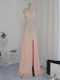Discount Sleeveless Floor Length Beading Backless Homecoming Dress with Peach