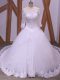 Inexpensive White Wedding Gowns Tulle Brush Train Half Sleeves Lace